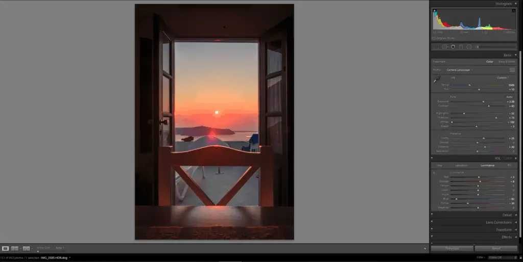 Kasimatis Suites Santorini sunset Lightroom develop 24102018