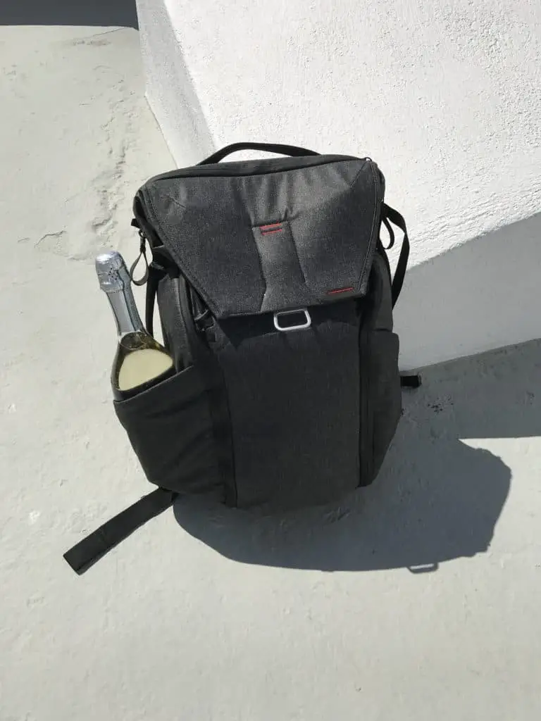 A bottle of Prosecco in my Peak Design Everyday Backpack