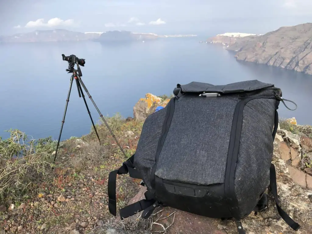 Peak Design Everyday Backpack on the Santorini caldera
