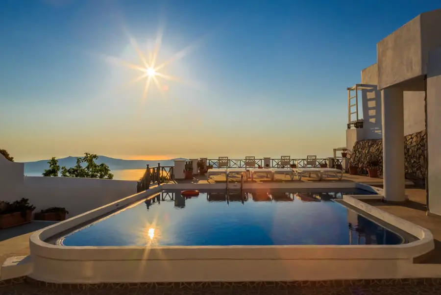Swimming pool with a stunning view at Kasimatis Suites in Imerov