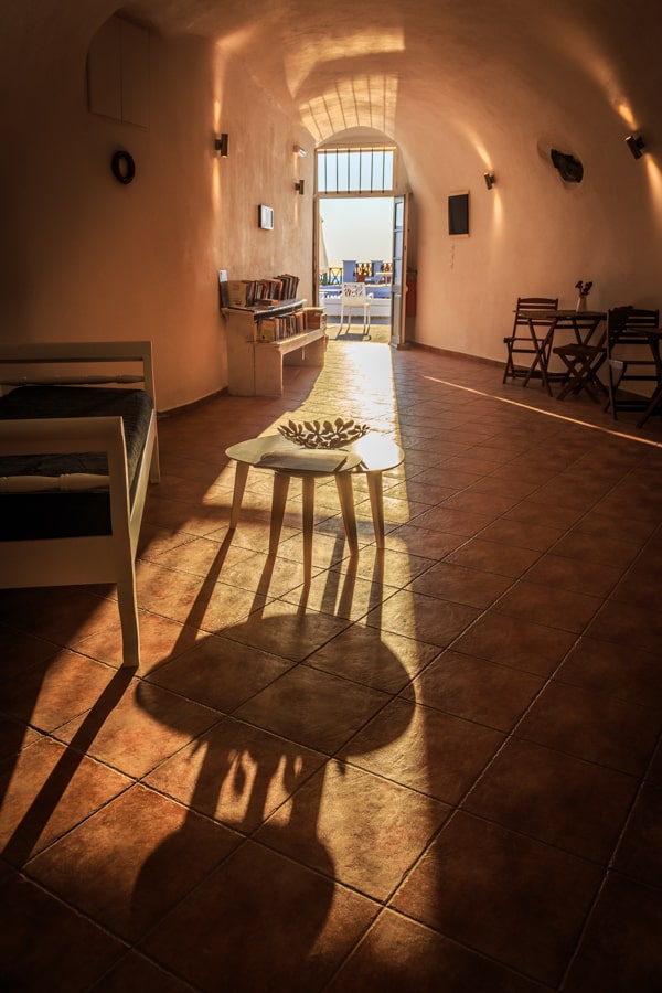 Lovely sunlight spilling into the reception at Kasimatis Suites