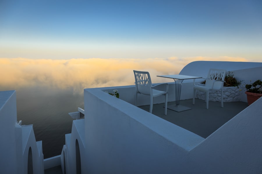Sunrise view of the low clouds from Kasimatis Suites in Imerovgi
