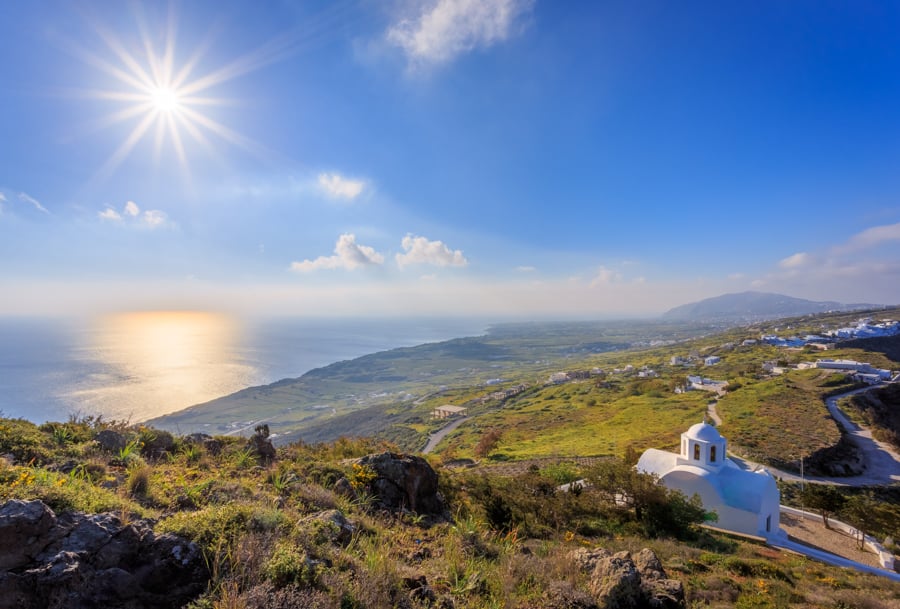 I N Ayiou Mapkou church after sunrise with a spectacular view of