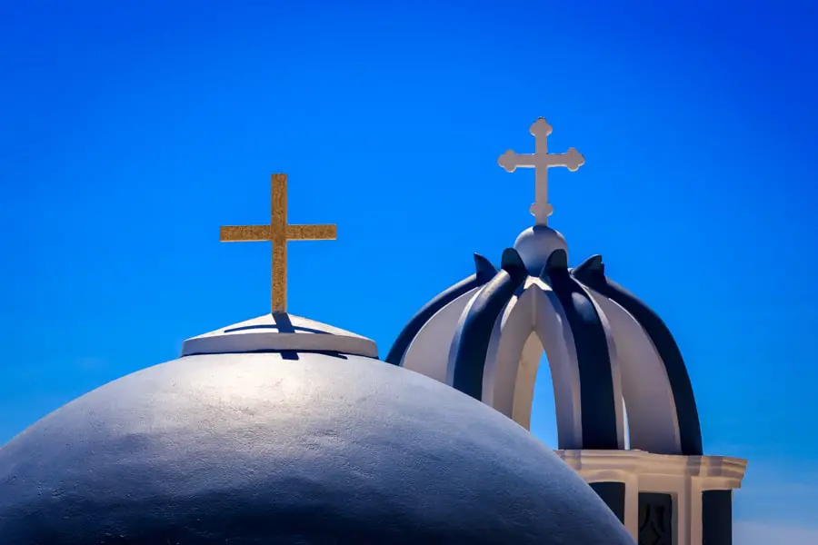 Two crosses on a Santorini church roof. I love the contrast of the two different roof structures and crosses so close to each other. This was a deliberately tight cropped composition just focussing on the details of the two structures with lots of lovely blue sky in the background