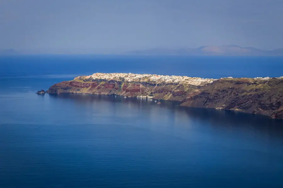 View looking towards Oia from the top of the Santorini Caldera